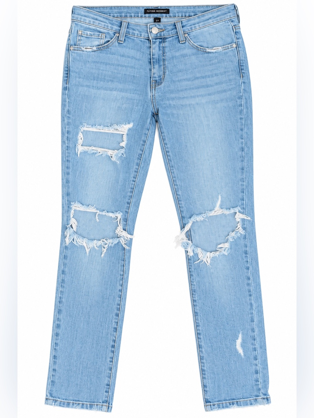 Flying Monkey Platinum Jeans Size 27 Light Wash Distressed Ripped Raw Hem